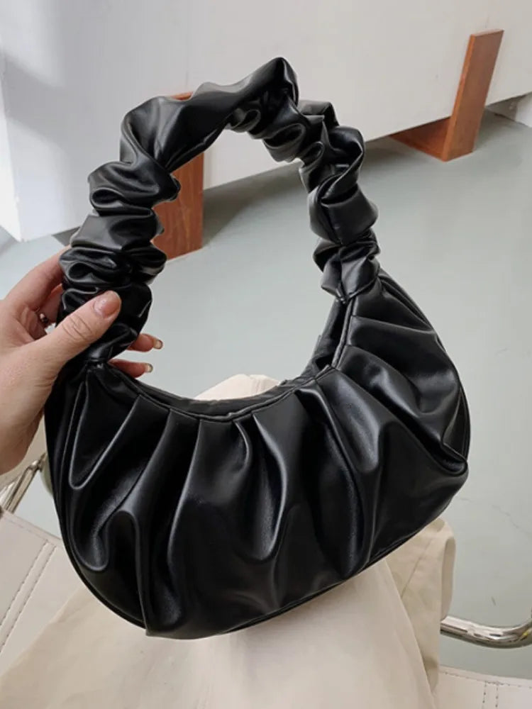 Women's Chic Cloud Pleated Shoulder Bag in white, soft PU leather for daily fashion accessory