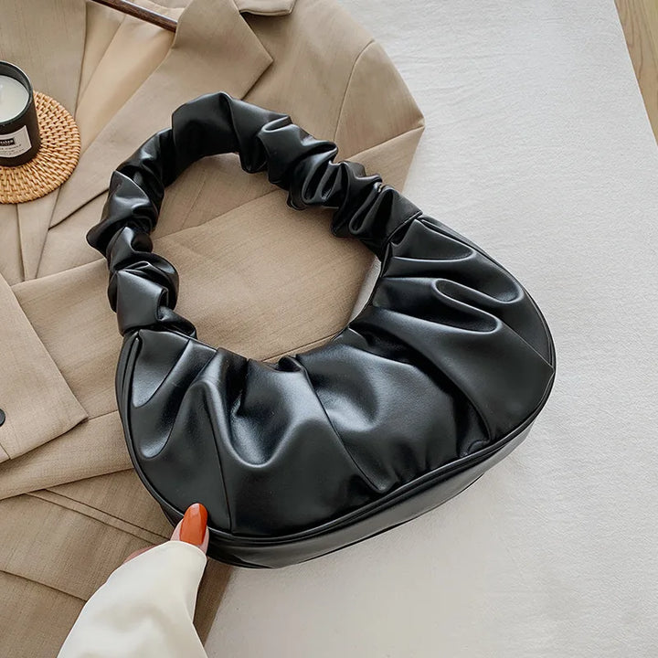 Versatile pleated cloud shoulder bag, ideal for women seeking a stylish yet practical PU leather handbag