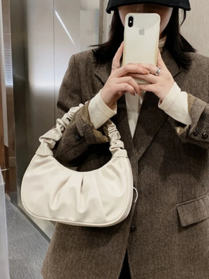 Fashionable pleated shoulder bag for women, comfortable and stylish daily PU leather accessory