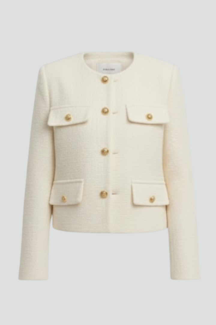 Women's chic cropped button-front jacket with pockets, perfect for stylish layering.