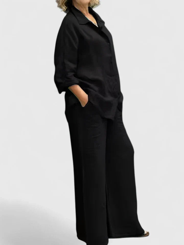 Soft knit women's lounge set, a comfortable two-piece with a relaxed fit for casual fashion.
