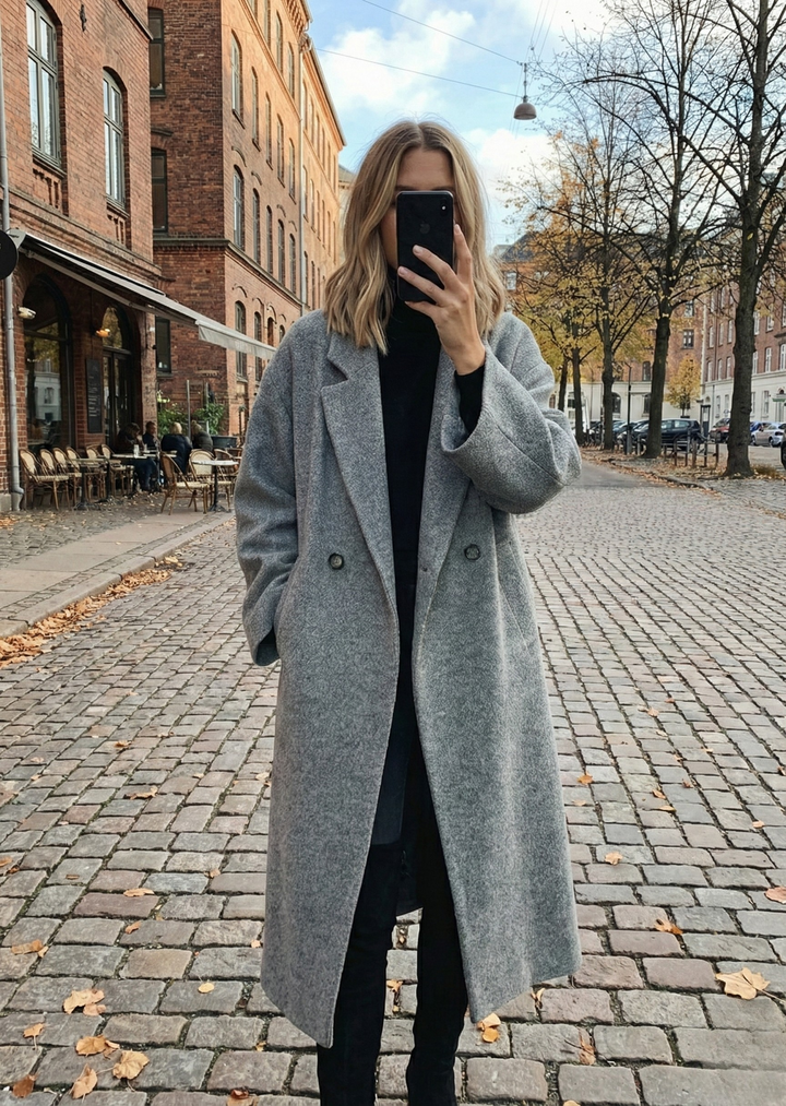 Stylish women's oversized maxi coat. Perfect chic outerwear for effortless winter fashion & cold weather.