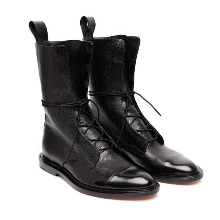 Women's classic black lace-up combat boots with sturdy sole, ideal for fall and winter fashion.