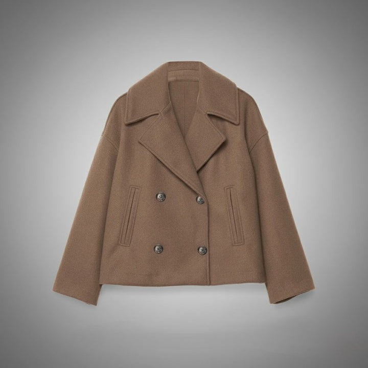 Elegant cropped jacket for women, featuring a sophisticated double-button detail.