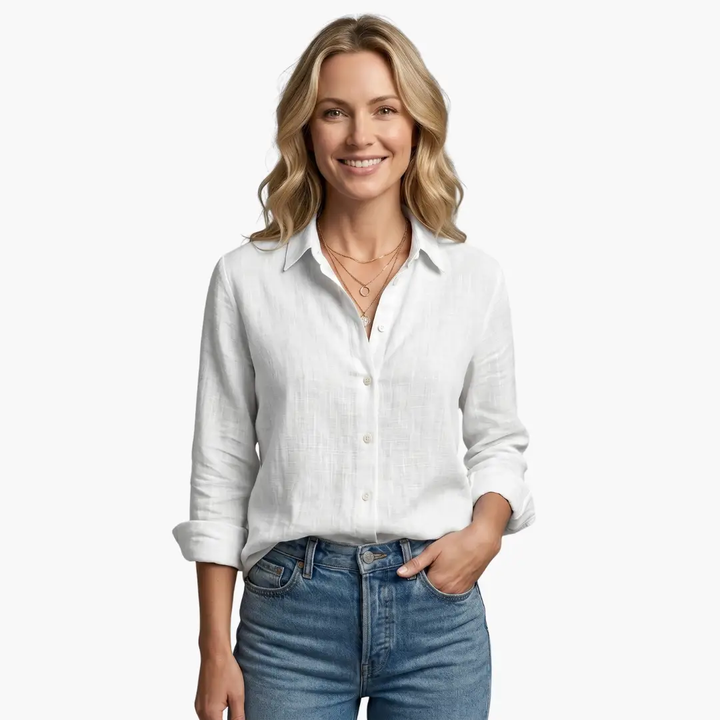 Classic women's floral long sleeve blouse, versatile for elegant office attire or casual spring/fall wear.