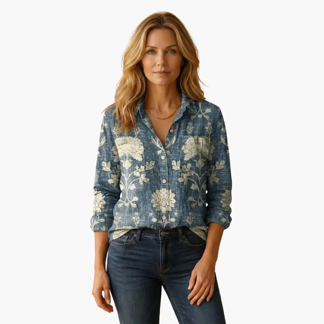 Women's long sleeve button-down shirt, a versatile layering piece for elegant and casual outfits.
