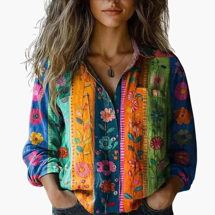 Women's button-down long sleeve shirt, classic collar, perfect for work, casual, or layering fashion.