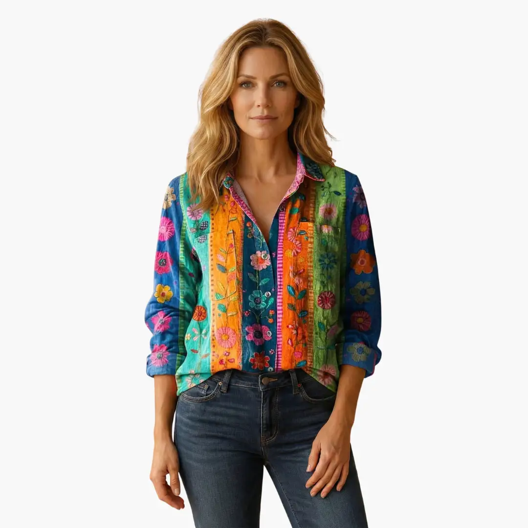 Everyday chic women's long sleeve button-down shirt, a versatile classic for work and casual wear.