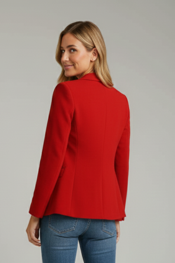 Brown tailored women's blazer, single-button, notched lapel. Versatile for office, formal, or smart casual outfits.