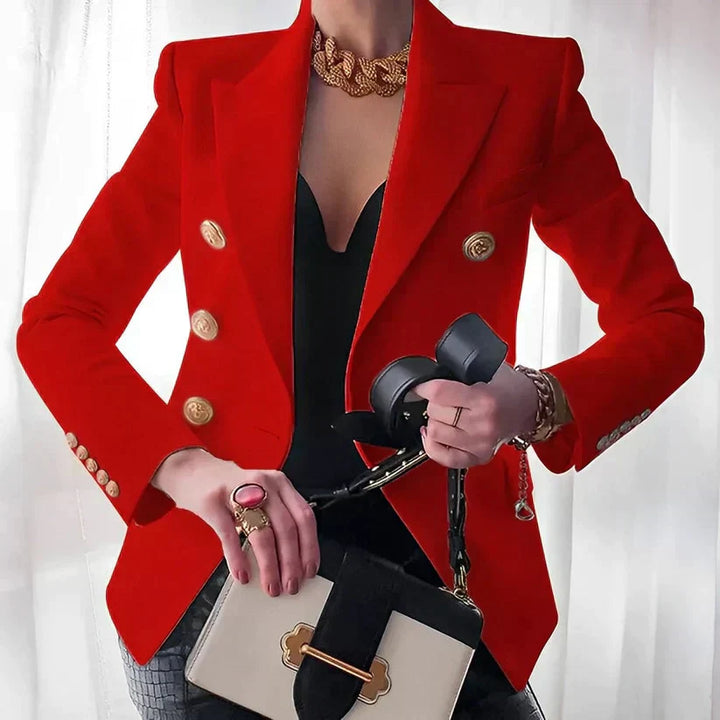 Elegant women's tailored blazer, a classic layering piece for chic smart casual or refined office outfits.
