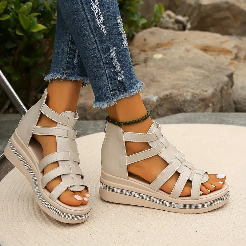 Fashionable women's comfort sandals, rhinestone embellished, suitable for casual or dressy outfits.