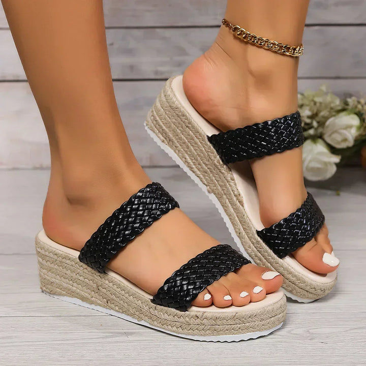 Cushioned wedge sandals for women, offering all-day comfort & support. Elegant casual footwear for spring/summer.