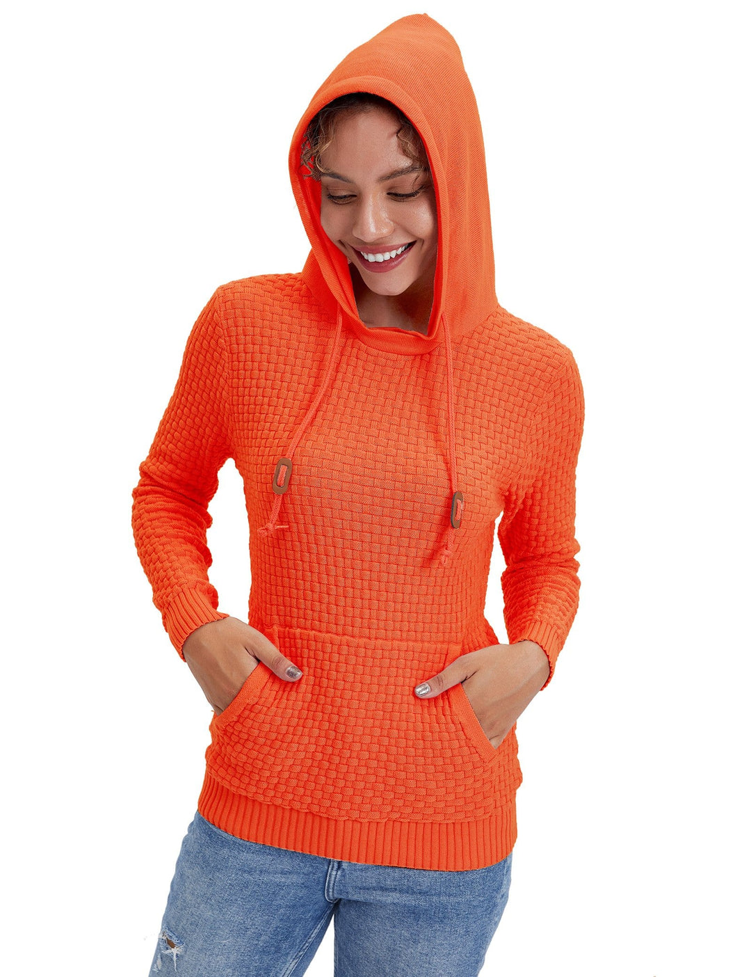 Relaxed fit women's hoodie, showcasing its ample movement and casual charm.