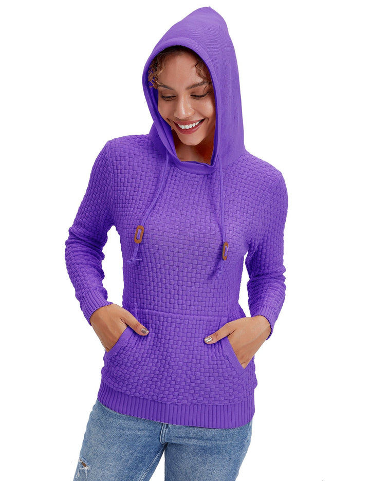 Model smiling while wearing a breathable women's hoodie, depicting comfort and happiness.