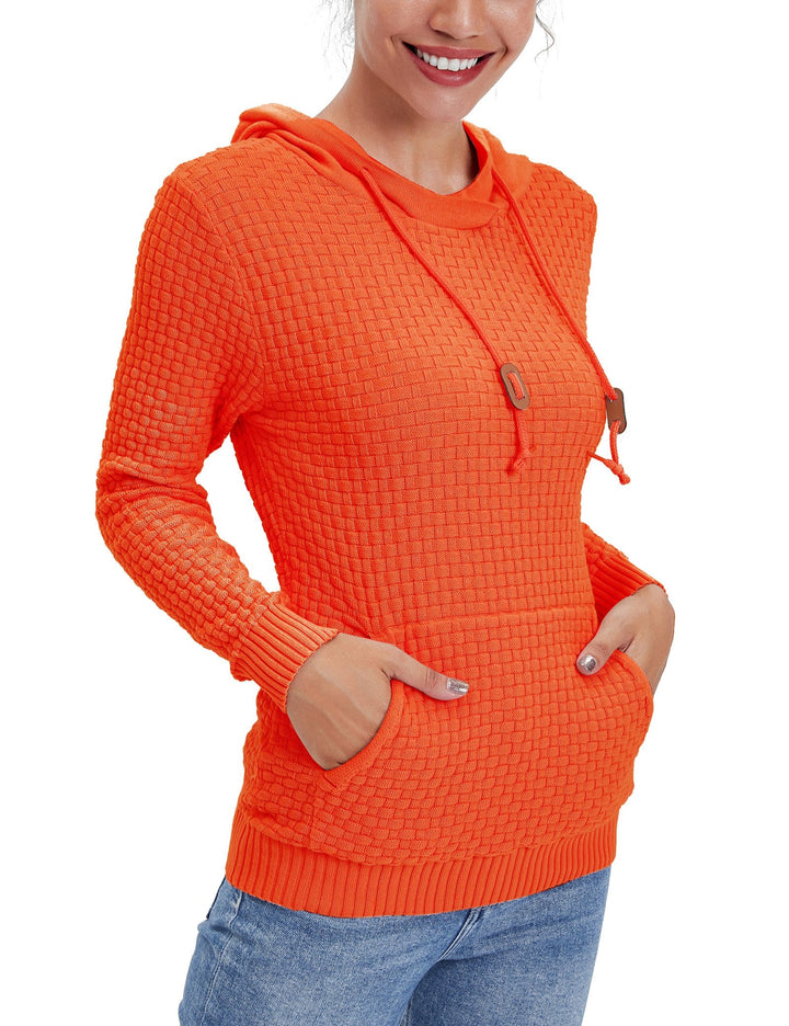 Detailed shot of the stitching on a women's comfortable cotton blend hoodie.