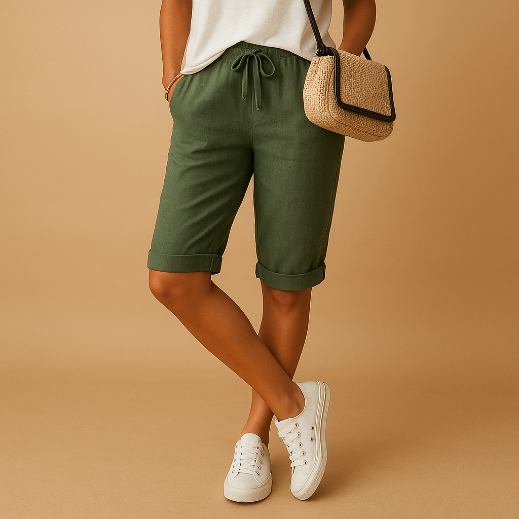 Versatile women's casual capri pants, elastic waist and rolled hem. Perfect for comfortable spring & summer style.