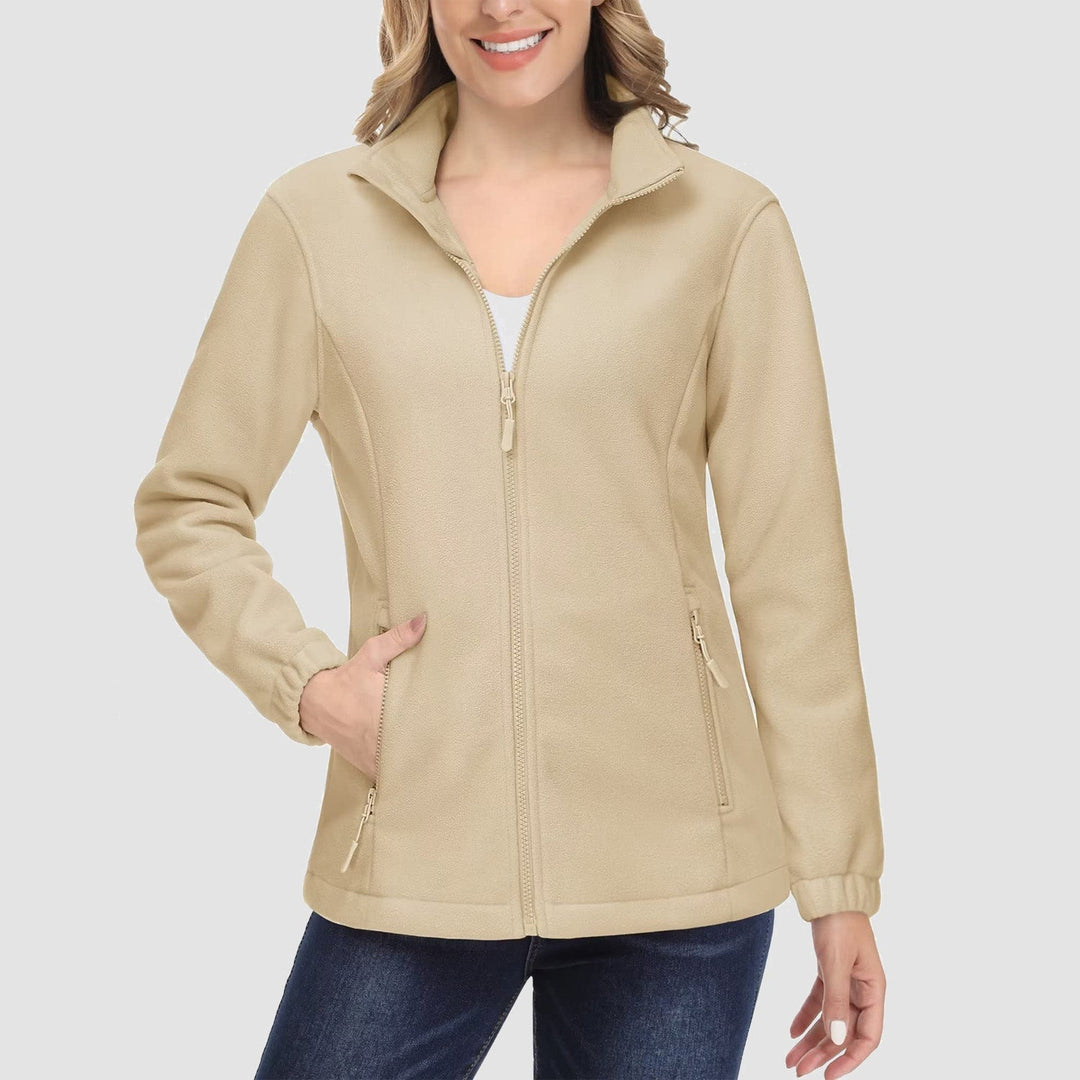 Stylish women's full-zip fleece jacket in a rich burgundy, a cozy addition to fall fashion