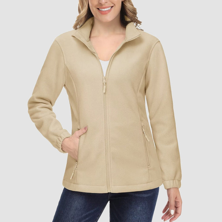 Stylish women's full-zip fleece jacket in a rich burgundy, a cozy addition to fall fashion