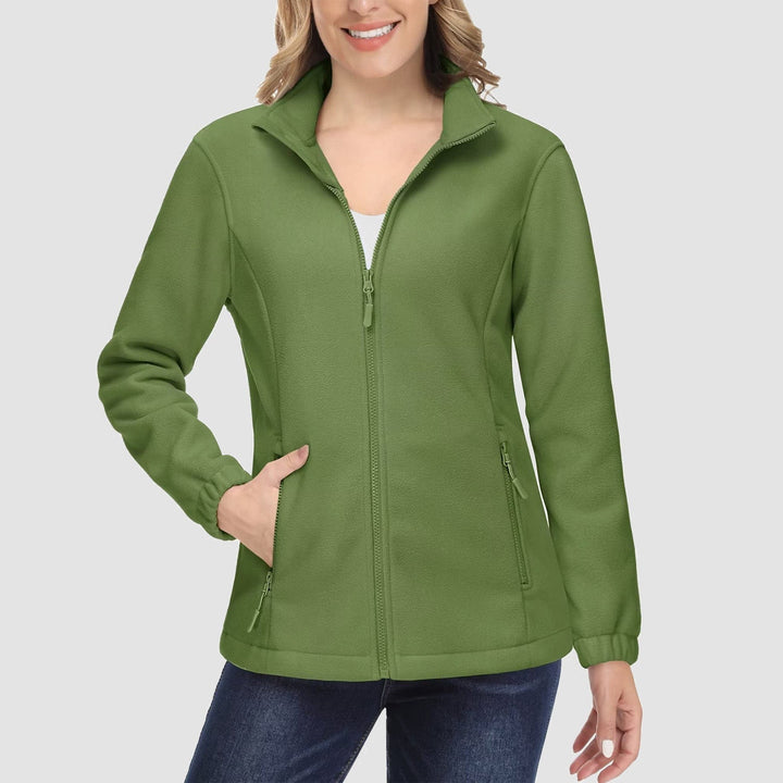 Women's full-zip fleece jacket in a vibrant teal, a cheerful choice for cold weather casual jacket
