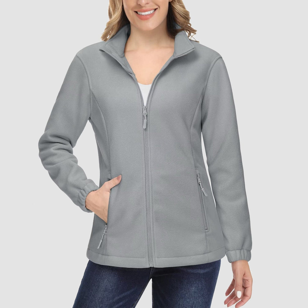 Women's full-zip fleece jacket in a classic navy blue, a timeless and warm casual jacket option