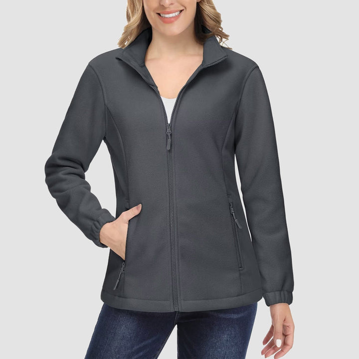 Women's full-zip fleece jacket with a slightly tailored fit, offering warmth without bulk