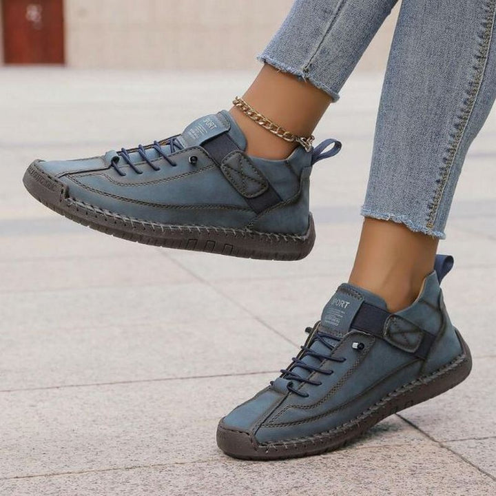 Brown women's orthopedic comfortable casual sneakers, ideal everyday walking shoes with support.