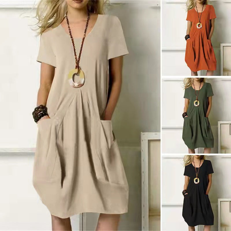 Women's comfy summer swing dress with practical pockets. Perfect for casual everyday wear in a relaxed fit.