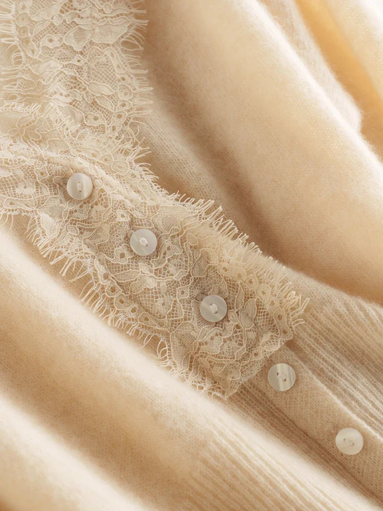 Women's apparel: Cortona Lace Cashmere Cardigan, combining softness with elegant design.