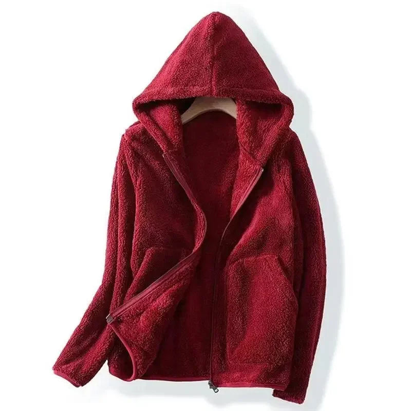 Soft women's open-front hooded cardigan, fleece outerwear for ultimate coziness.