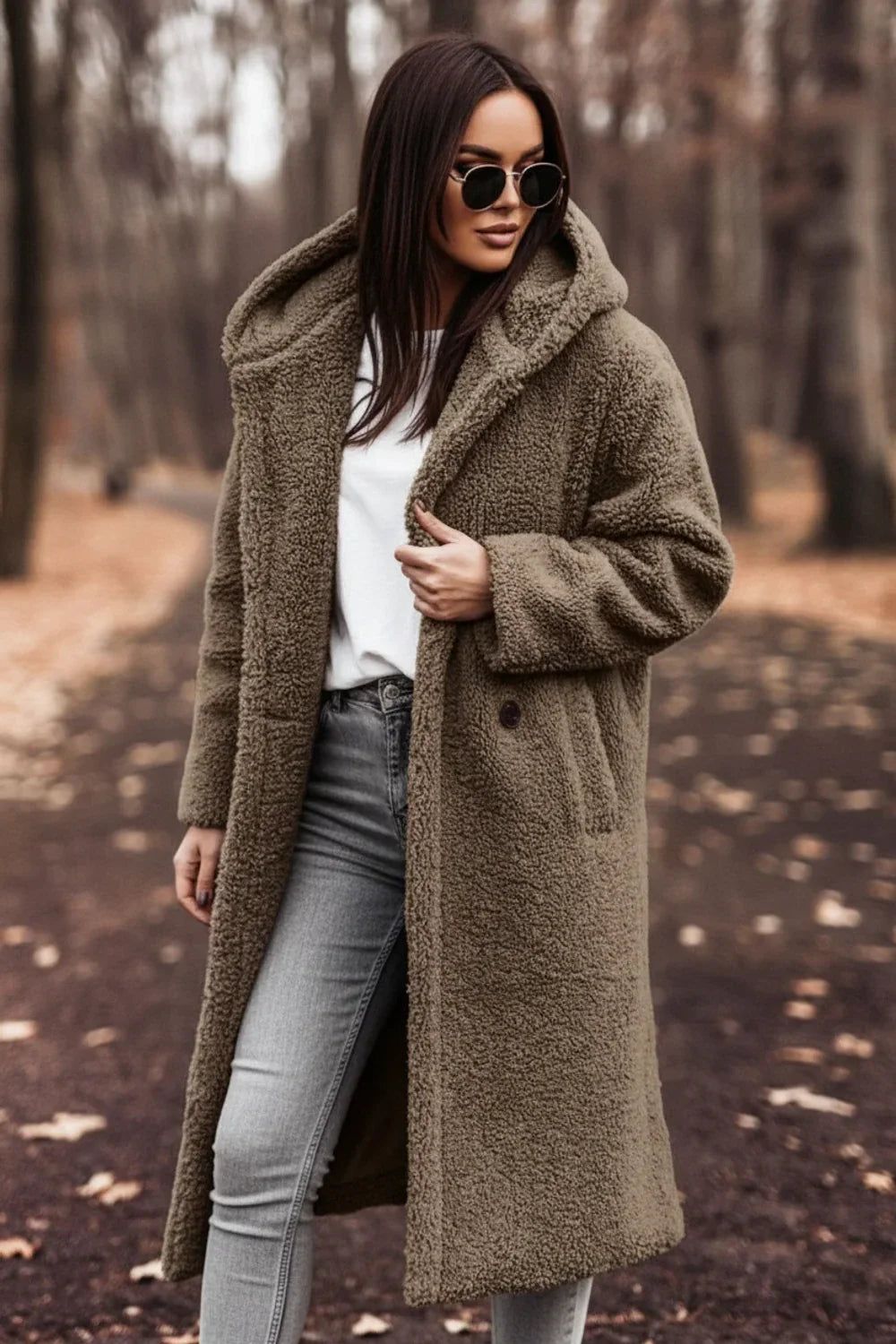 Plush hooded teddy bear coat, a cozy and stylish women's winter jacket.