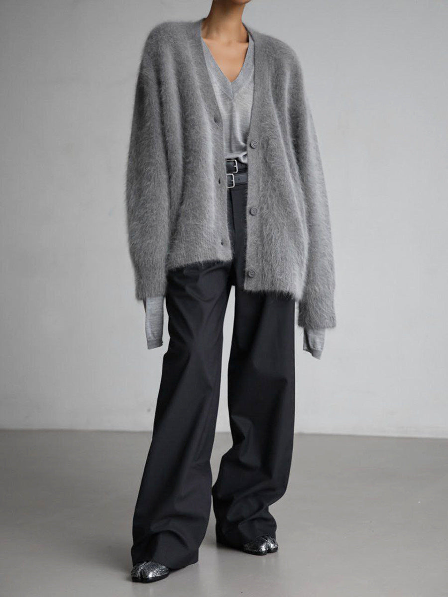 Fabric swatch showing the luxurious softness of the faux cashmere women's cardigan knit
