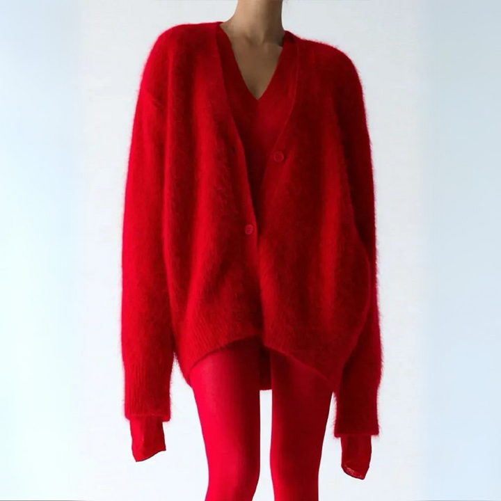 Front and back view of the women's soft oversized sweater, for a full product perspective