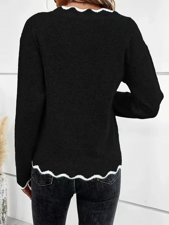 Premium cozy women's relaxed fit long sleeve sweatshirt, stylish notch V-neck pullover.