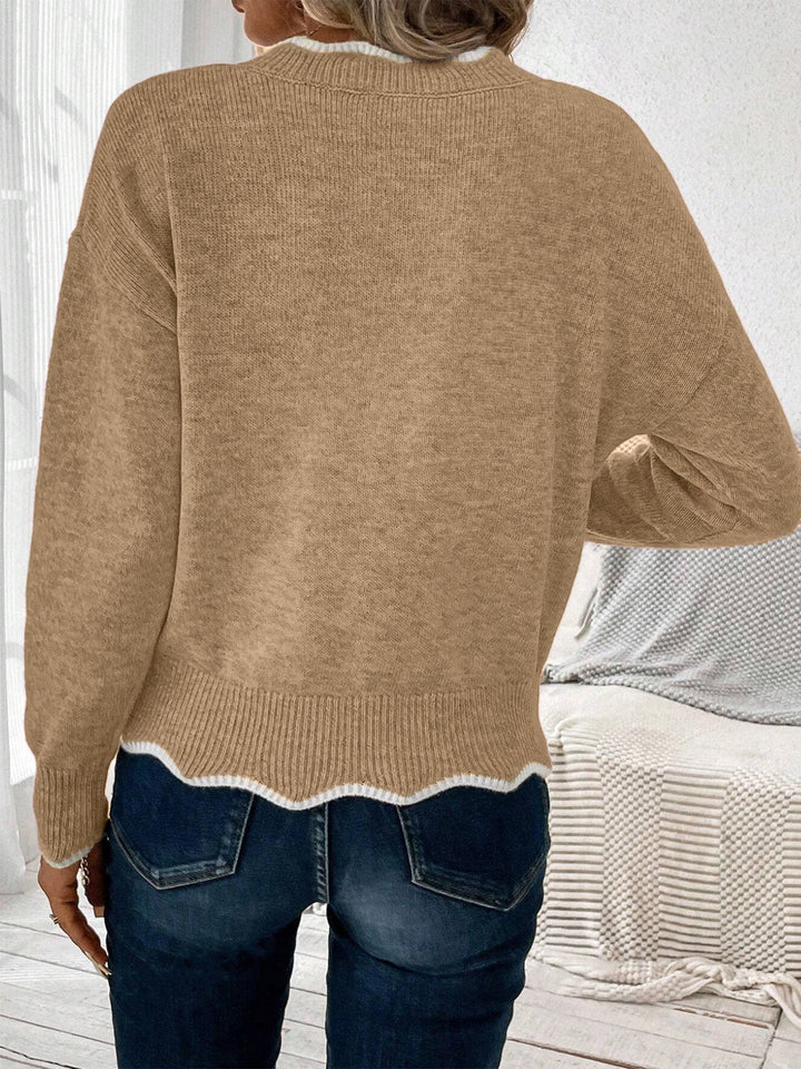 Effortlessly chic women's long sleeve sweatshirt, cozy notch V-neck for everyday comfort.