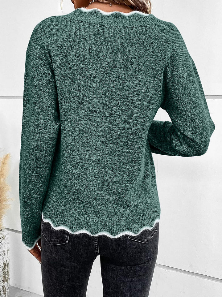 Modern women's casual long sleeve sweatshirt with a cozy feel and a flattering notch V-neck.