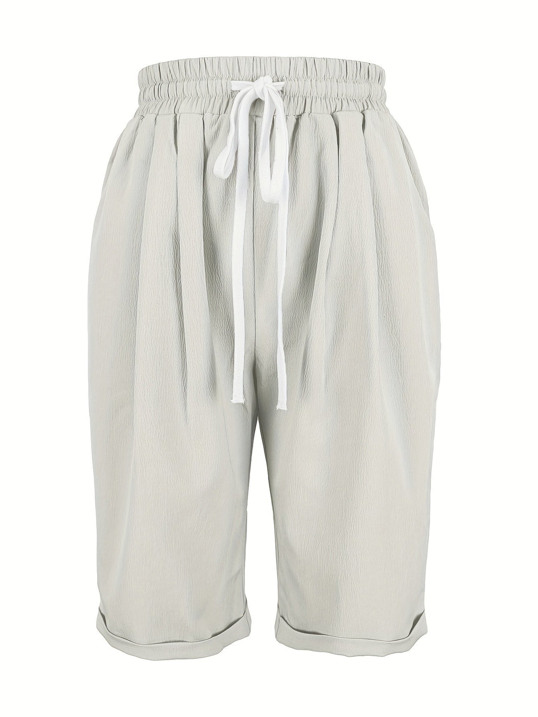 Casual women's pull-on shorts, cropped straight leg. Comfortable elastic waist for relaxed everyday and summer wear.
