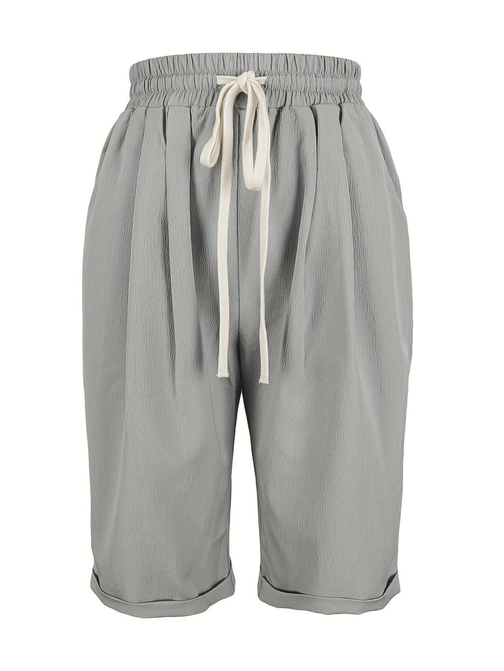 Summer-ready women's cropped shorts. Straight leg pull-on design with a relaxed fit and comfortable elastic waist.