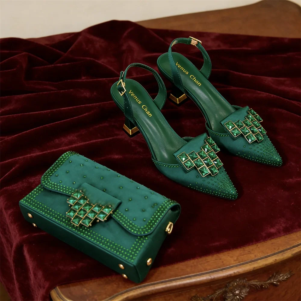 Women's fashion set: dazzling crystal embellished pointed toe pumps & elegant evening clutch.