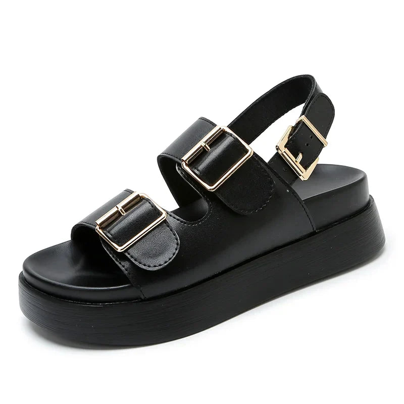 Back view of women's comfortable platform sandals, showing the sturdy construction