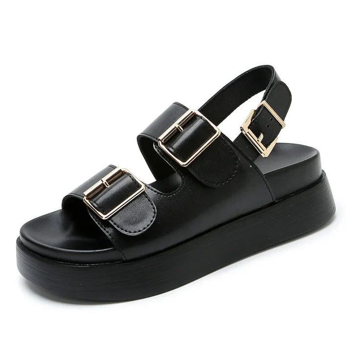 Back view of women's comfortable platform sandals, showing the sturdy construction