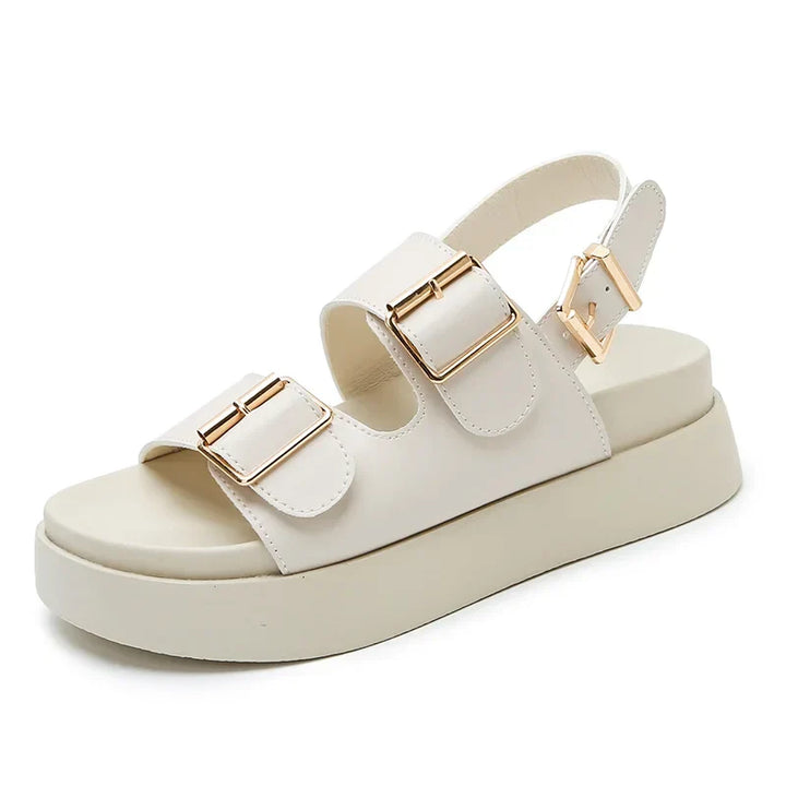 Women's casual footwear: black double buckle platform sandals, perfect for warm weather