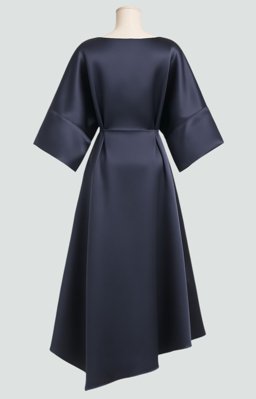 Fashionable women's midi dress, designed with draped batwing sleeves for a chic, loose, and comfortable look.