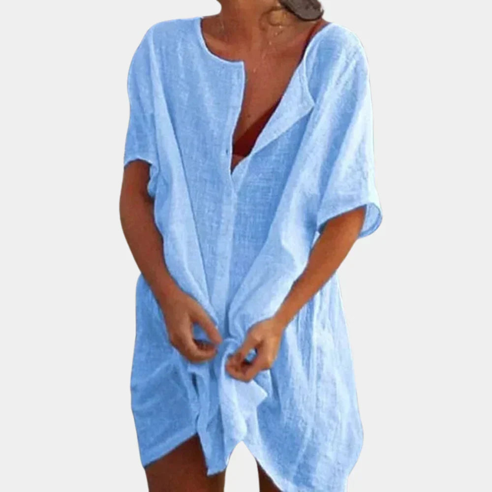 Lightweight women's casual beach cover-up tunic with a relaxed fit, ideal for resort & summer style.