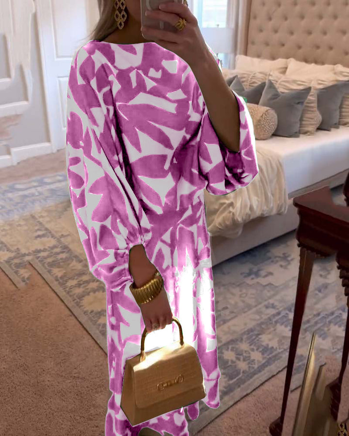 Women's elegant printed skirt set with comfortable, fashionable lantern sleeves.