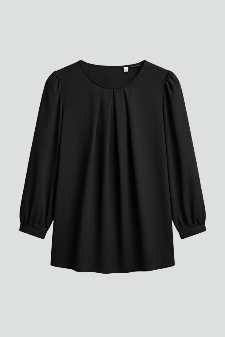 Women's elegant puff sleeve blouse with a round neck, perfect for stylish looks.
