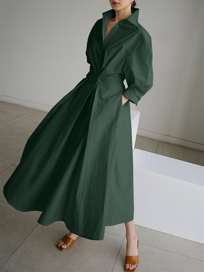 Chic women's puff sleeve twist waist V-neck maxi dress, a must-have for versatile spring/summer style.