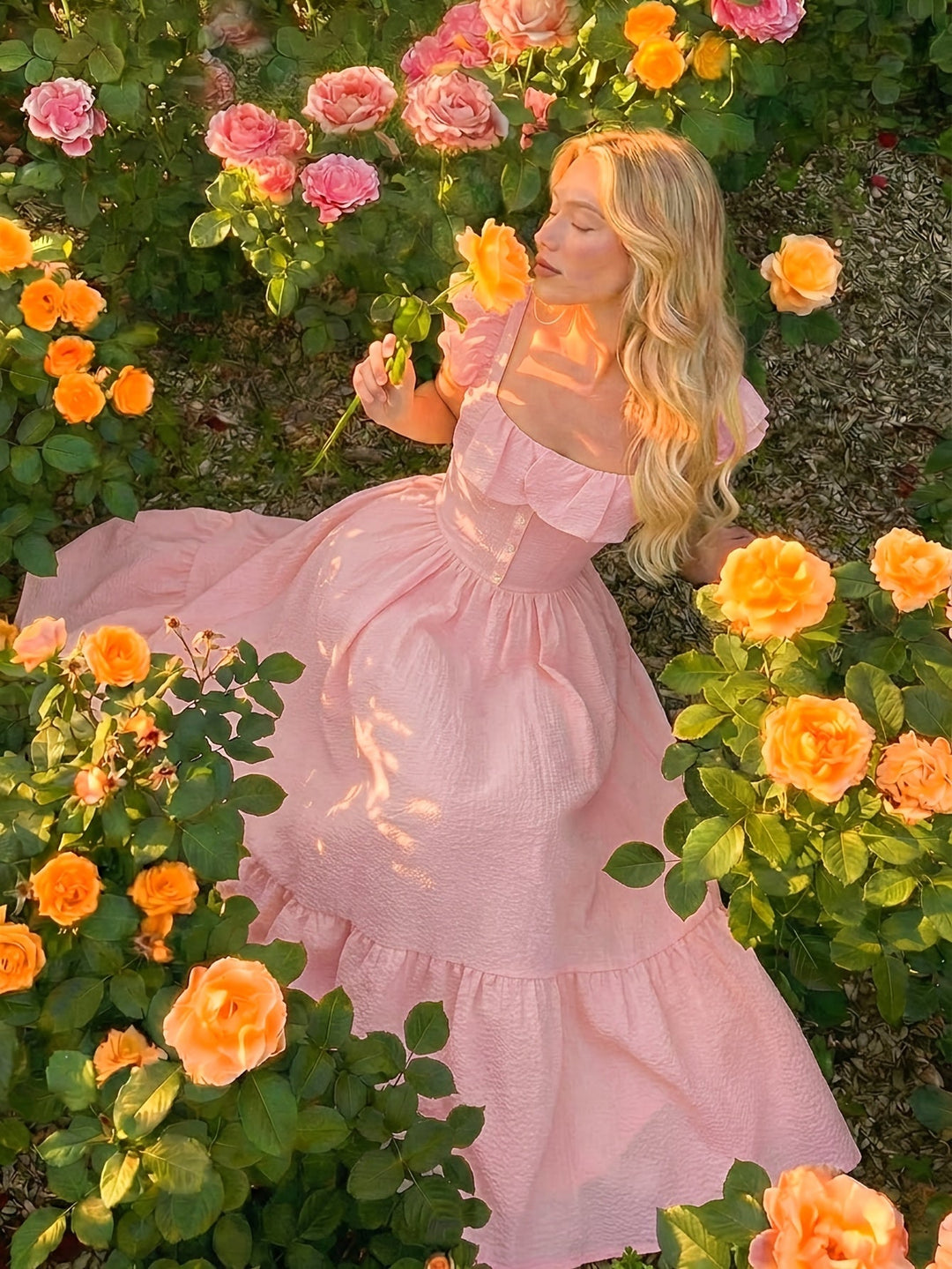 Casual yet elegant women's off-shoulder maxi dress with ruffled details, great for summer fashion.