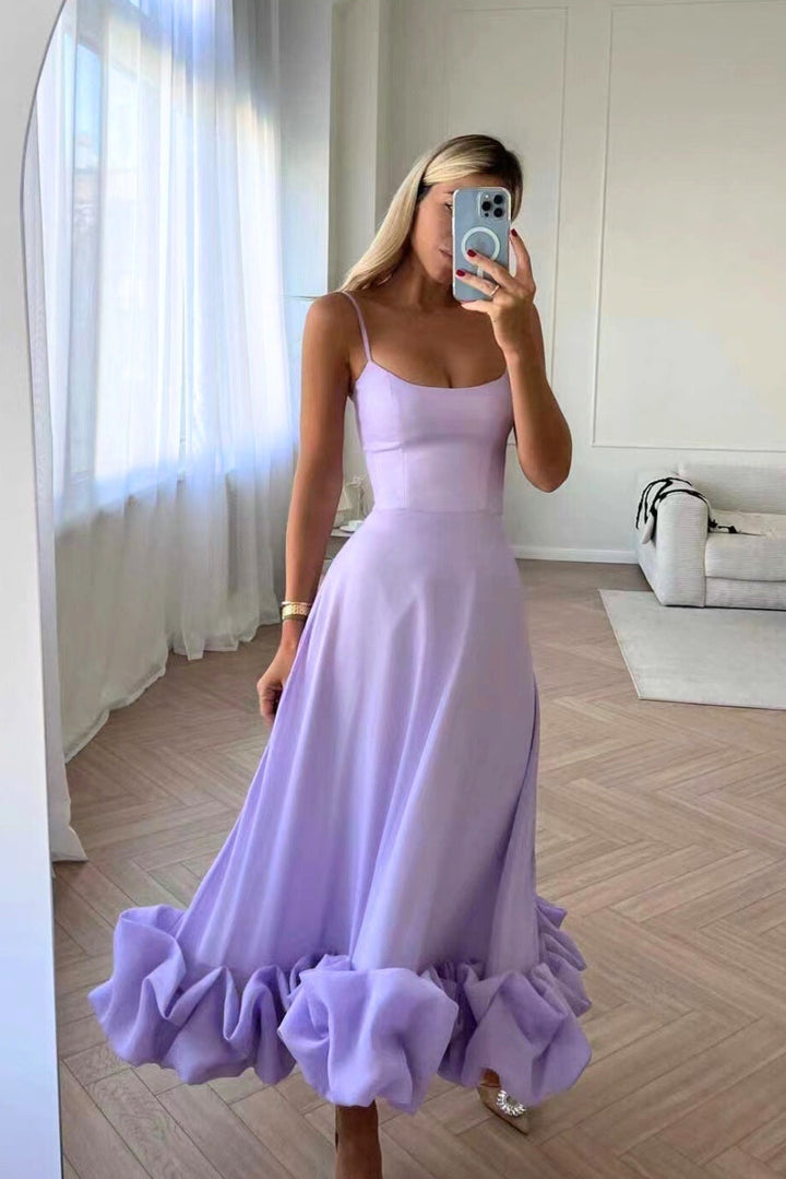 Formal women's wedding guest maxi dress, flattering scoop neck & slim fit.