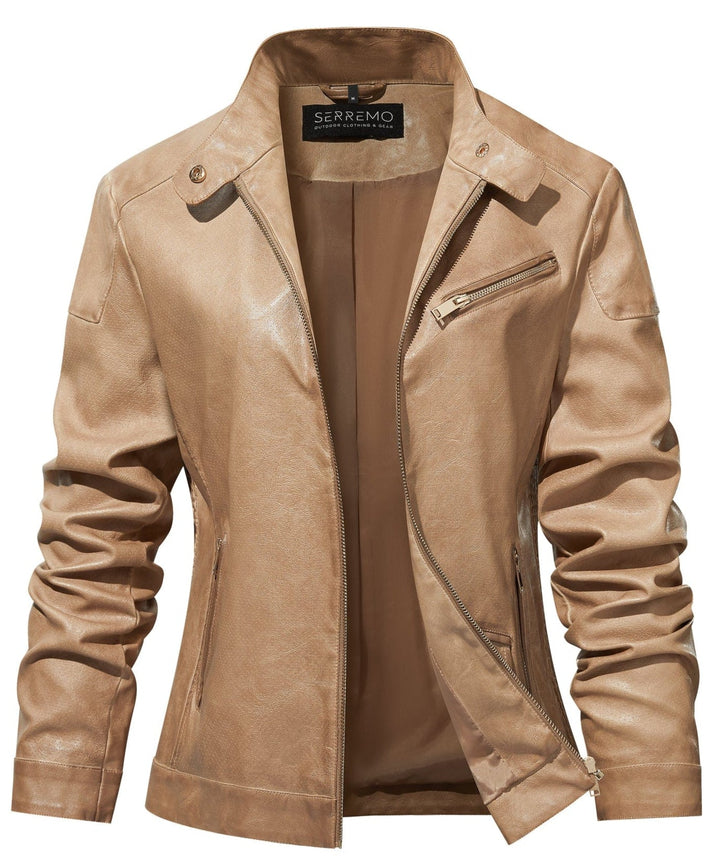 Women's faux leather tailored jacket, sleek black, front view, perfect for versatile fashion and casual wear.