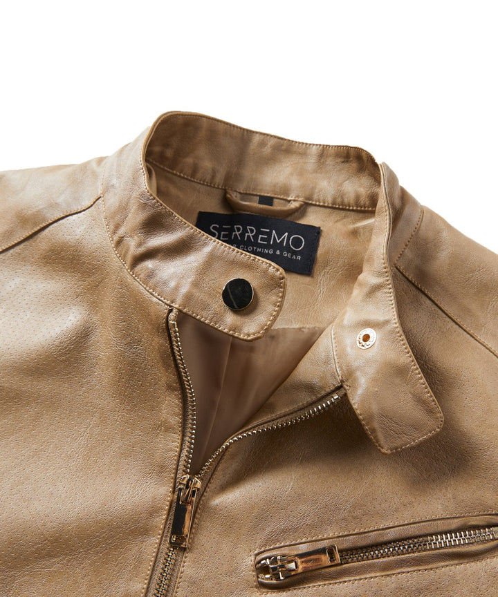 Women's tailored faux leather jacket, back view, highlighting the form-fitting design and modern aesthetic.